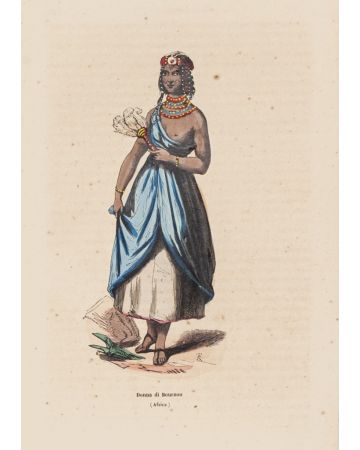 "Donna di Bournou" is an original lithograph on ivory-colorated paper by Anonymous Artist of XIX Century.