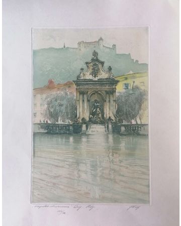 Fountain With Castle by Augusto Wolf - Modern Artworks