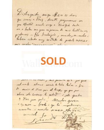 Letter with sketch by Dalì to Countess Pecci-Blunt SOLD