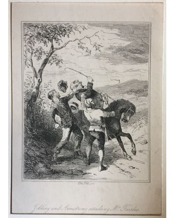 Phiz, Folling and Armstrong attacking Mr. Fairles, Browne Hablot Knight, Phiz, Charles Dickens, DSatire, Illustration, London, Bristol,  George Cruikshank,  John Leech,  David Copperfield, Pickwick, Dombey and his son, Martin Chuzzlewit, 