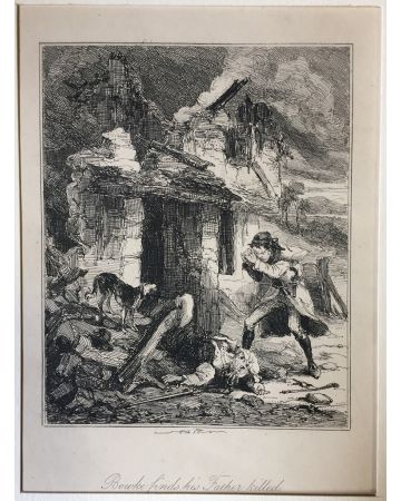 Phiz, Bowke finds his Father killed, Browne Hablot Knight, Phiz, Charles Dickens, DSatire, Illustration, London, Bristol,  George Cruikshank,  John Leech,  David Copperfield, Pickwick, Dombey and his son, Martin Chuzzlewit, Bowke, 