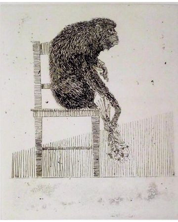 Monkey, Leo Guida, Prints, Black Ink, Etching, Aquatint, Modern, Black and white, Artwork