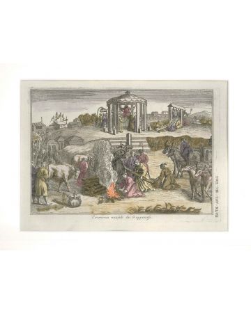 G. Pivati, Japanese Wedding Ceremony, Hand-Colored Etching, 1746-51, Feast, Etching, Wartercolour, Old Masters, Uses, Costumes, Asia, America, Sacred, profane, Dictionnary, Scientific, Curious, Church, dogma, Gianfrancesco, Pivati, Venice, Milocco, Religi