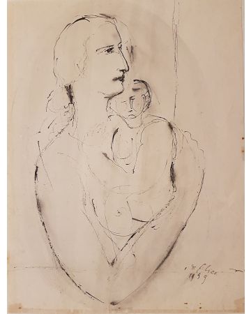 Aurelio De Felice, Donna con bambino, Drawing, 1959, Modern Art, Artwork