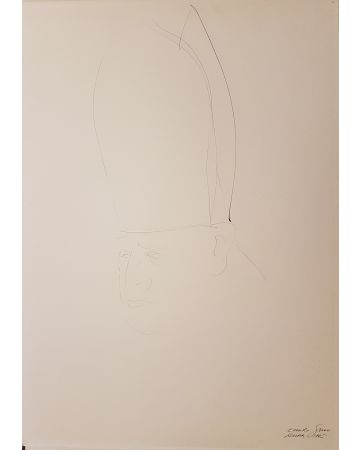 Emilio Greco, Ritratto di Giovanni XXIII, Giovanni XXIII's Portrait, Black China ink Drawing, Modern Art, Artwork, Graphic Art,