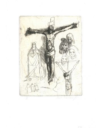 Paolo Manaresi, Crocifissione e figure, Crucifixion and figures, Etching, 1950, Modern Art, Artwork, Graphic Art