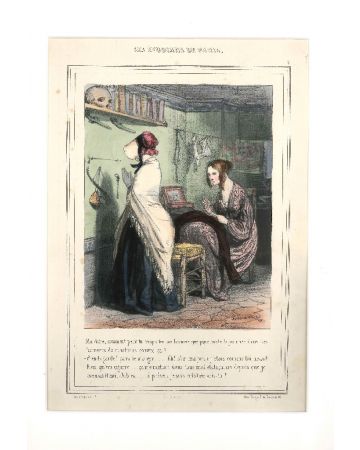 Paul Gavarni, Les Étudians de Paris 2, colored lithograph, pourchoir, Bauger R., paris, 1847, Artwork, Old Masters, satiric illustration, French Review, 