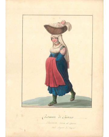 Michela De Vito, Costume di Cajazzo, Watercolour, 1820 c.a., Artwork, Old Masters, traditional, folkloric, Regno di Napoli, woman, costumes, baby, 