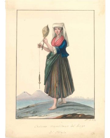 Michela De Vito, Costume napolitano del borgo di Chiaja, Watercolour, hand-signed, 1820 c.a., Artwork, traditional costumes, Folk, Old Masters,  Napolitan, woman