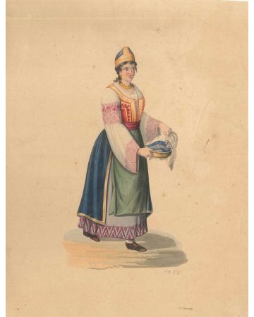 Michela De Vito, Woman in typical costumes, Watercolour, 1828, Artwork, Old Masters, traditional, folkloric, Regno di Napoli, woman, Italian, XIX century
