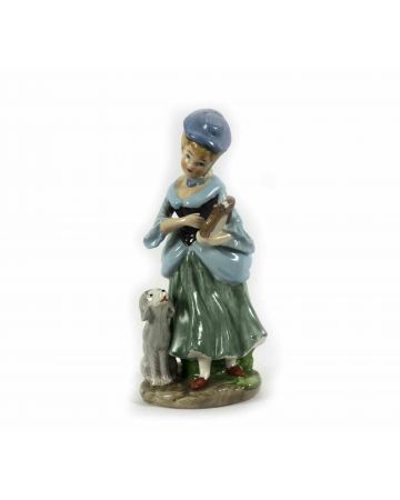 Vintage Porcelain Sculpture of Lady with dog