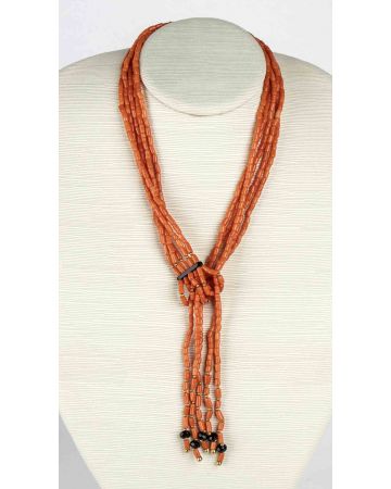 Mediterranean Coral and Onyx Scarf Necklace - SOLD