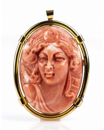 Gold and Cerasuolo Coral Cameo Pendant-Brooch - SOLD