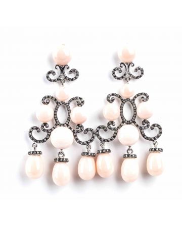 Gold, Pink Coral Chandelier Style and Diamonds Earrings - SOLD