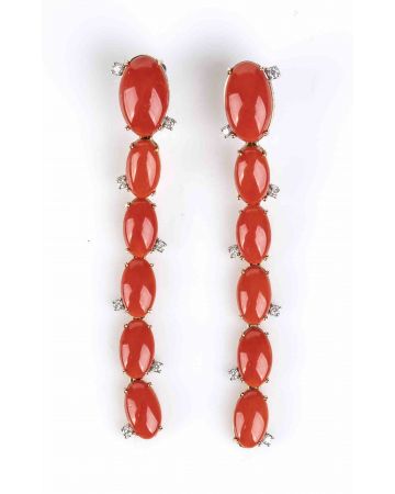 Gold, Mediterranean Coral and Diamonds Earrings - SOLD
