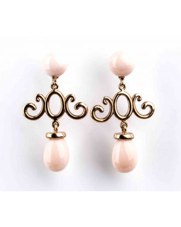 Gold and Pink Coral Drop Earrings - SOLD