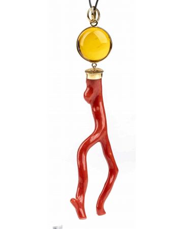 Gold, Mediterranean Coral and Treated Ambra Pendant - SOLD