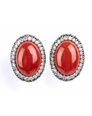 Gold, Cerasuolo Coral and Diamonds Earrings - SOLD