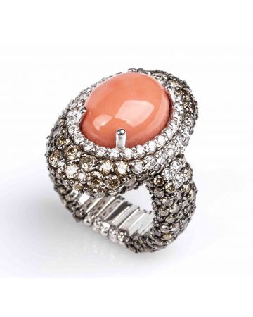 Gold, Mediterranean Coral and Diamonds Ring - by ROVIAN - SOLD