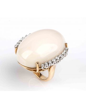 Gold, Angel Skin Coral and Diamonds Ring - SOLD