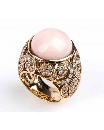Gold, Angel Skin Coral and Diamonds Ring - by ROVIAN - SOLD