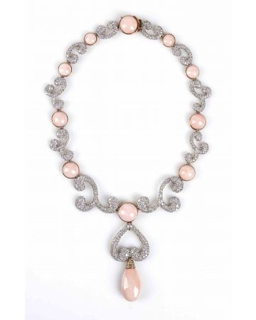 Gold, Pink Coral and Diamonds Necklace - SOLD