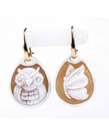 Gold and Sardonica Shell Cameo Drop Earrings - SOLD