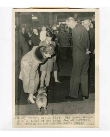 Queen Elizabeth  with her Dog -  Vintage Photograph