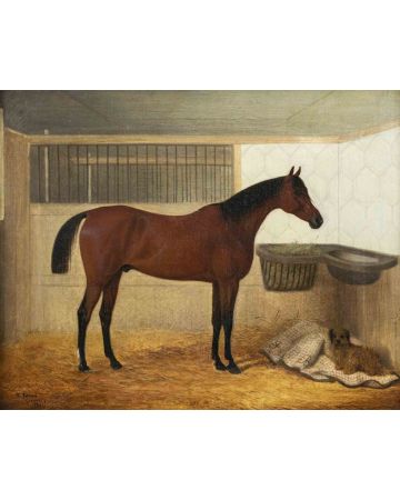 Edward Brown - A Bay Horse in the Stable - Old Masters' Art