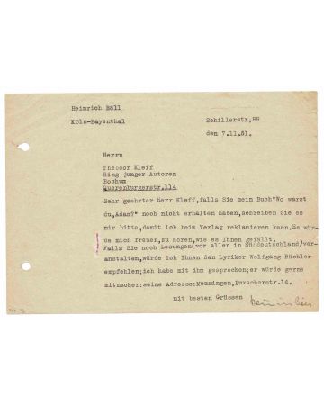 Typewritten and Signed Letter by Heinrich Böll