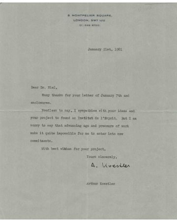Arthur Koestler Autograph Letter