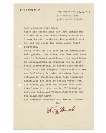 Typewritten Autograph Letter by Fritz Busch - Original Manuscripts