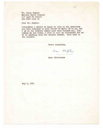 Typewritten Letter Signed by Marc Blitzstein