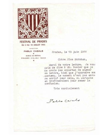 Typewritten Letter Signed by Pablo Casals 