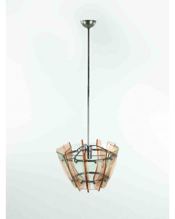 Pink and Green Vintage Chandelier - Italy 1970s