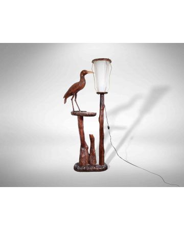 Vintage Wooden Lamp with Bird