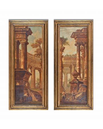 Pair of Architectures with Ruins and Wayfarers - SOLD