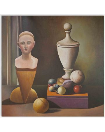 Still life of Spheres and Wood Sculpture