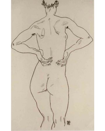 Egon Schiele - Female Nude from the Back - Contemporary Art 