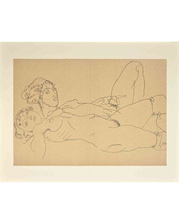 Egon Schiele - Two Reclining Girls - Contemporary Artwork 
