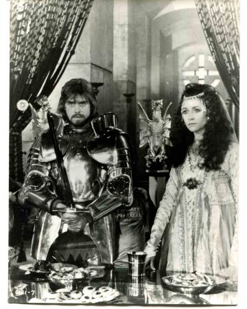 Cherie Lunghi and Nigel Terry on the set of "Excalibur"