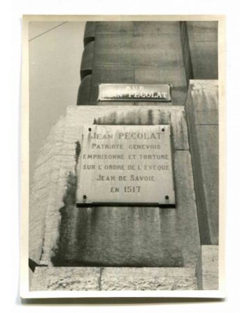 Anonymous - Old Days - Plaque in honor of Jean Pécolat – Geneva – Vintage Photograph 