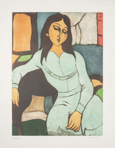 Sitting Woman by Domenico Cantatore - Contemporary artwork