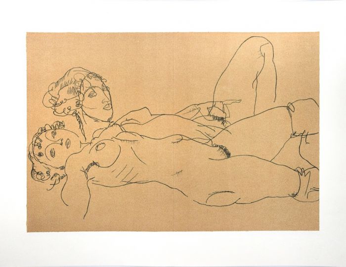Two Reclining Nude Girls by Egon Schiele - Modern Artwork