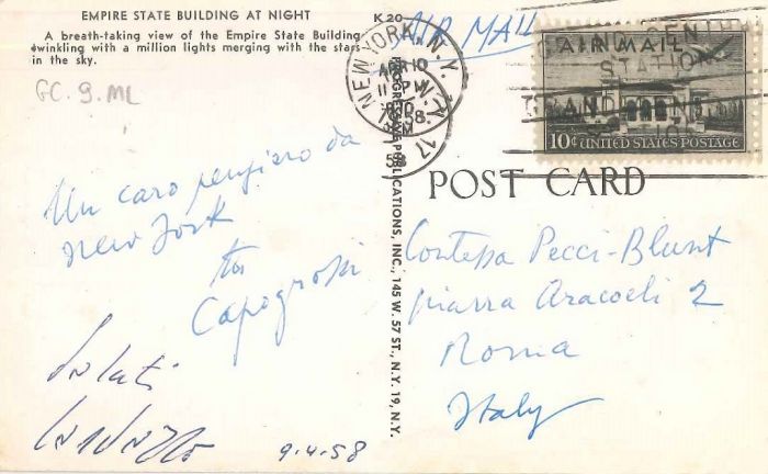 Postcard of greetings by Giuseppe Capogrossi-Contemporary Manuscript